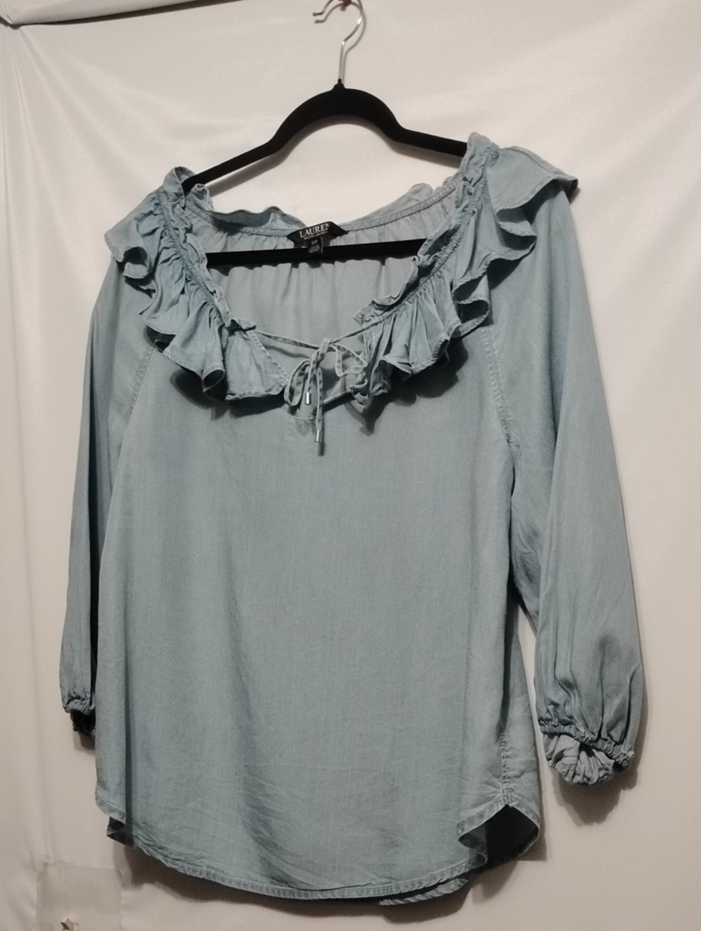 Lauren Ralph Lauren Light Blue Chambray Ruffle-Neck Peasant Tunic